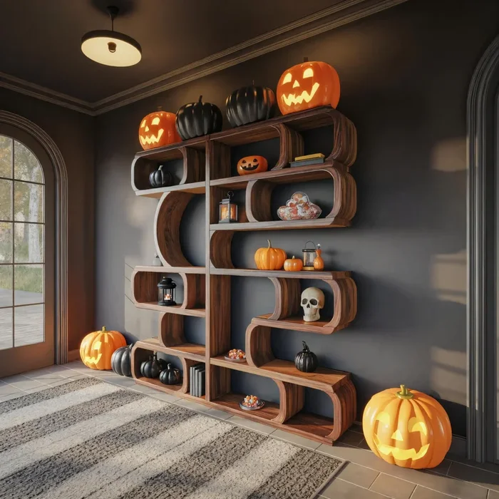 Halloween Wooden Shelf For Living Room Or Entryway