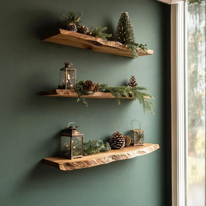 Handcrafted Solid Wood Floating Shelf For Festive Entryway Design