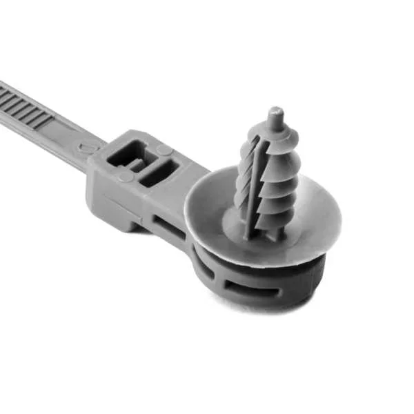 HellermannTyton 1-Piece Cable Tie/Offset Fir Tree With Disc 12.5mm Offset 8.5 Inch Long M6 Hole PA66HIRHS Gray 500 Per Bag (157-00118)
