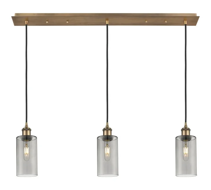 Innovations – 123B-3P-BB-G434-7SM – Three Light Linear Pendant – Downtown Urban – Brushed Brass – 123B3PBBG4347SM