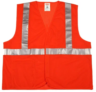Job Sight Safety Vest, ANSI 107 Class 2, Fluorescent Orange Mesh, Velcro Closure, Size Extra Extra Extra Extra Large to Extra Extra Extra Extra Extra Large