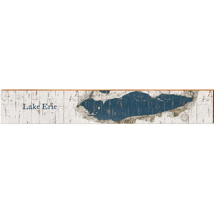 Lake Erie Navy & White Shabby Styled Chart Large | Wall Art Print on Real Wood