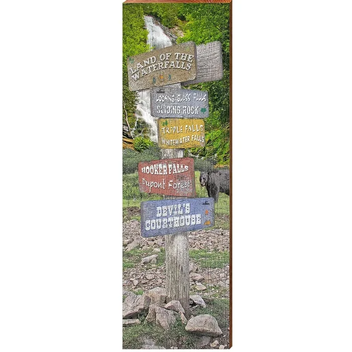 Land of the Waterfalls Mountain Directional | Wall Art Print on Real Wood