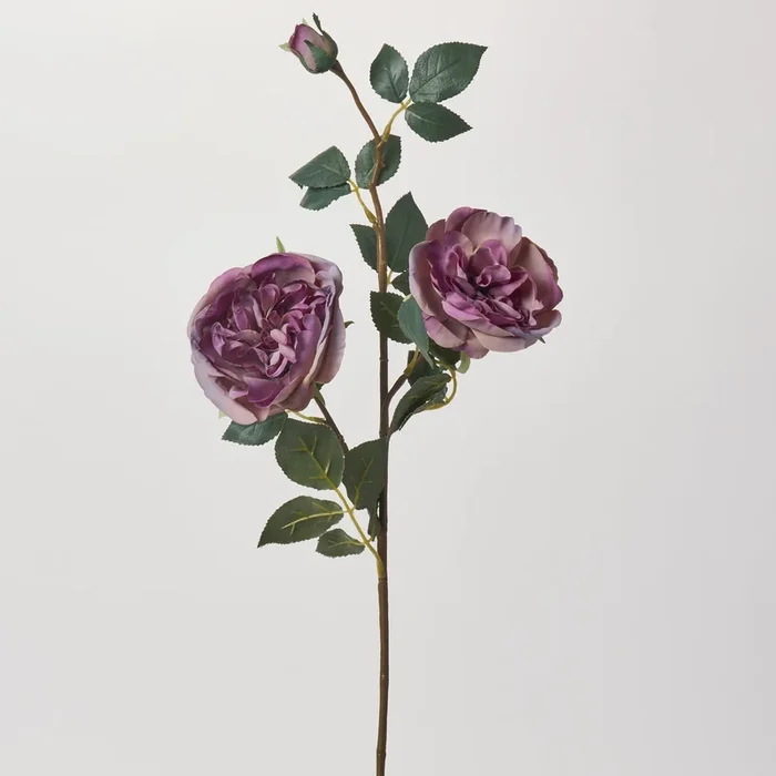 Lavender Purple Silk Rose Bloom & Bud Faux Floral Stem Spray – 30″