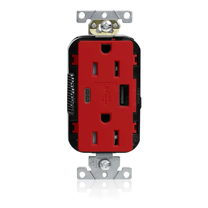 Leviton 15A Lev-Lok USB Tamper-Resistant Outlet Type A-C Red (M56AC-R)