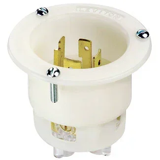 Leviton 20 Amp 120/208V 3-Phase Y NEMA Non-NEMA 4P 4W Flanged Inlet Locking Receptacle Industrial Grade Non-Grounding White (7408-C)