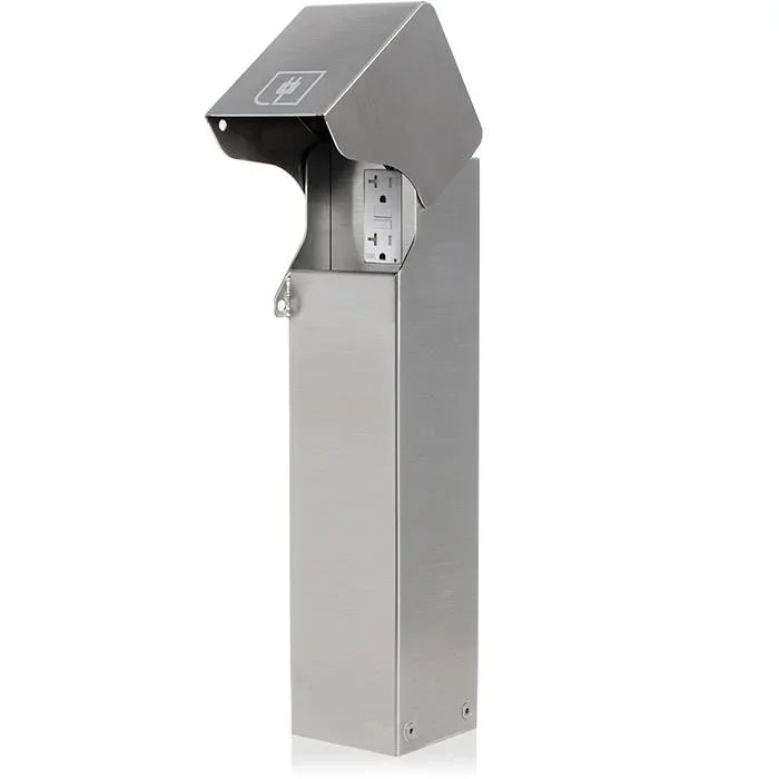 Leviton Power Pedestal Kit 1-Gang 20A GFCI Surface Mount Lockable Flush Hinged Top 18 Inch Brushed Stainless Steel (1PF18-1S)