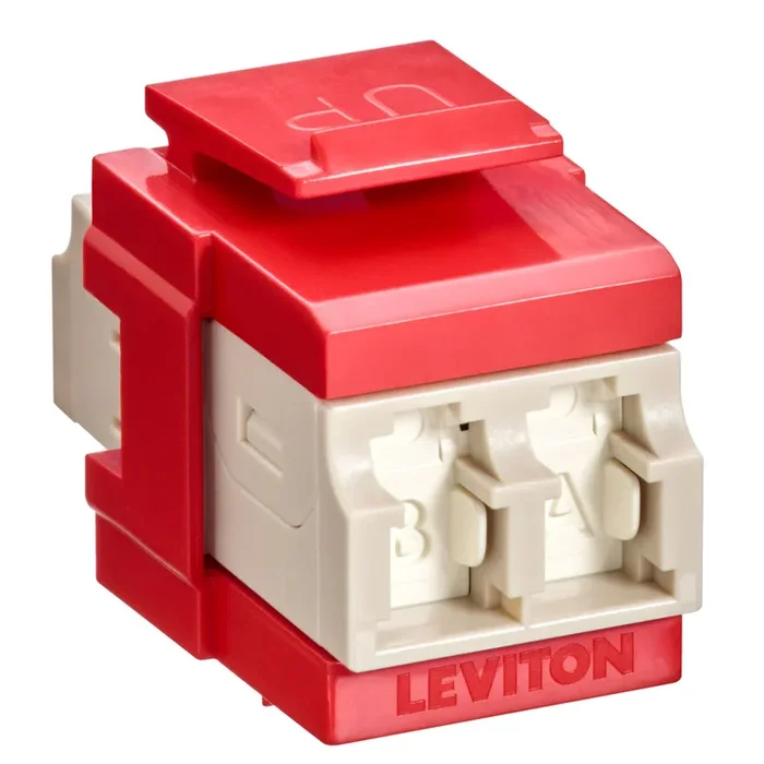 Leviton QuickPort Duplex LC Adapter Shuttered Beige/Crimson Red (41086-MLR)