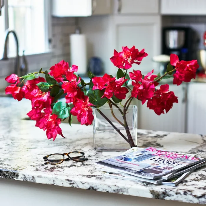 Lifelike Pink Bougainvillea Arrangement in Glass Vase