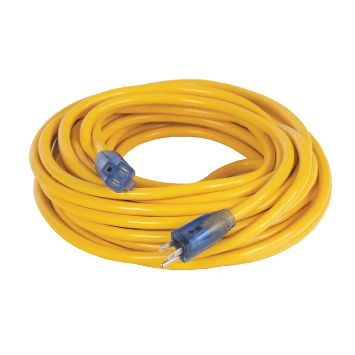 Lighted Extension Cord, 12 Gauge 3 Conductor SJTW, Yellow, 50 Feet