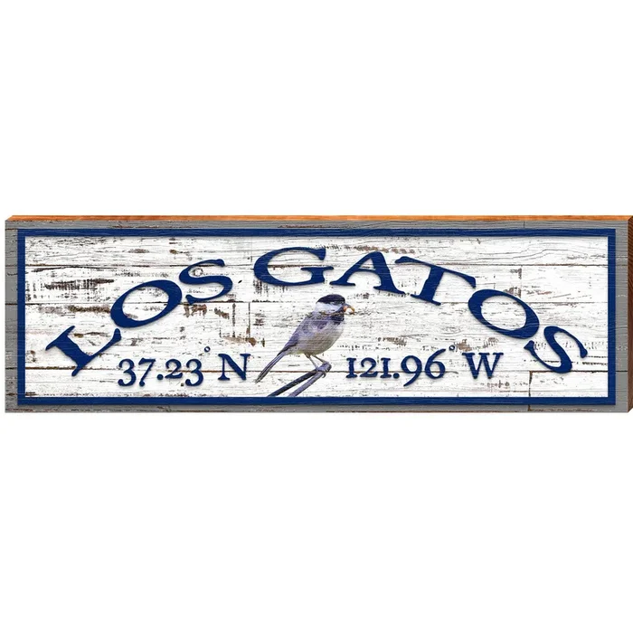Los Gatos Bird Shabby Latitude Longitude | Wall Art Print on Real Wood