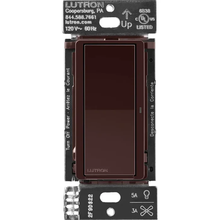 Lutron Claro Smart Switch – Load Ratings–LED 5A Incandescent/Halogen/ELV 600W Fan 3A Brown (DVRF-5NS-BR)