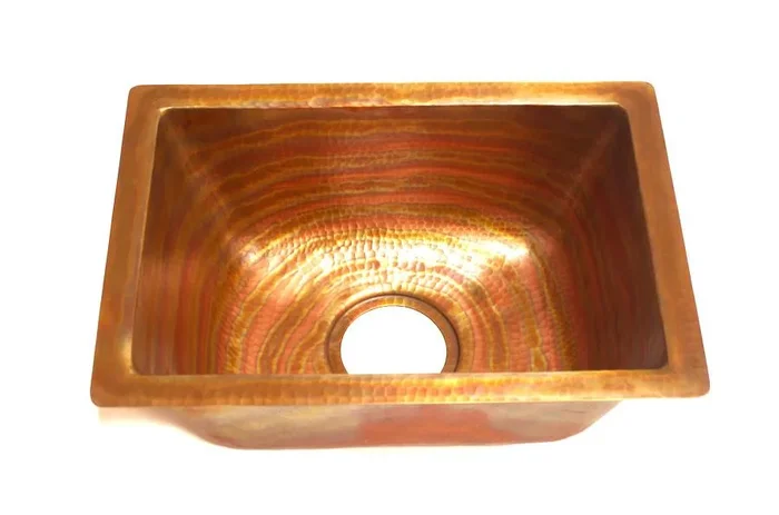 MENDOCINO in Fuego – BP002FU – Rectangular Undermount Bar Copper Sink with 1″ Flat Rim – 17 x 12 x 7″ – Gauge 16