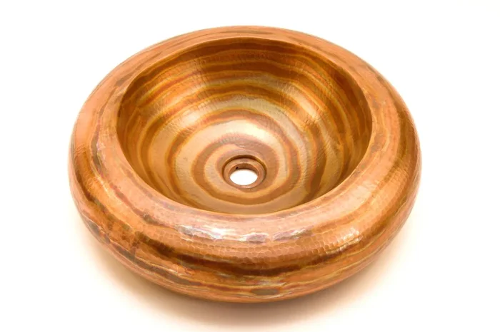 MERIDA in Fuego – VS017FU – Round Vessel Bathroom Copper Sink – 18 x 5″ – Double Wall