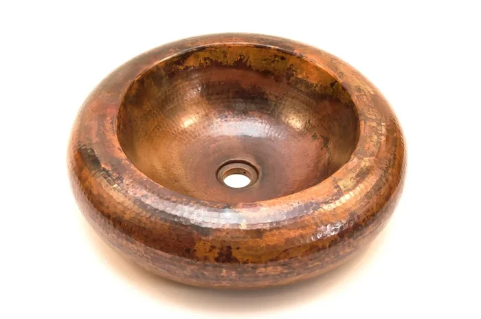 MERIDA in Natural – VS017NA – Round Vessel Bathroom Copper Sink – 18 x 5″ – Double Wall