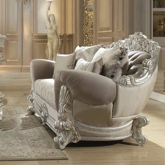 Metallic Silver Finish Loveseat Traditional Style Homey Design HD-372
