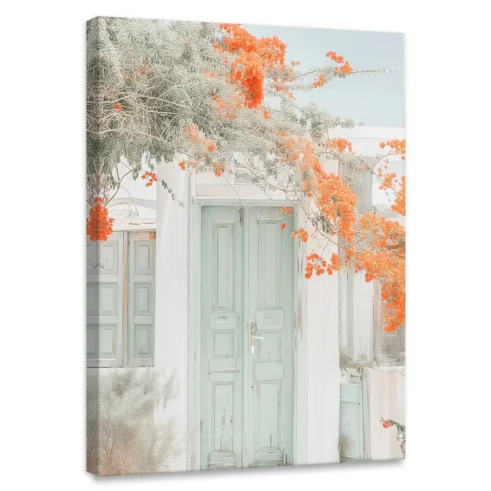 Mint Door & Bougainvillea Canvas Wall Art