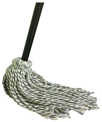 Natural Yarn Cotton Deck Mop with Blue and White Ribbon, Forty-Eight Inch Wood Handle, Green Seal Certified