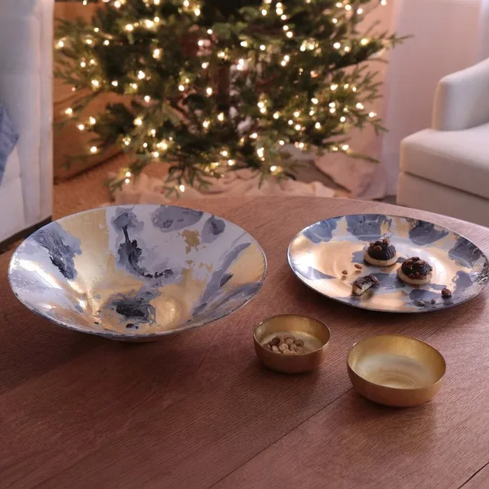 New Orleans Shallow Round Foil Leafing Bowl Set of 2 – Gold by Beatriz