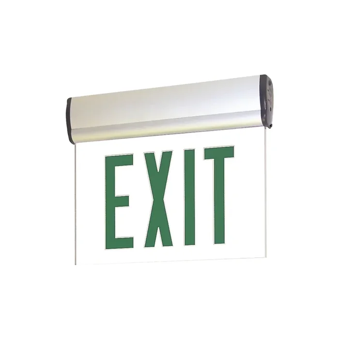 Nora Exit Adjustable Battery Single Face Green/Mirrored Aluminum (NX-812-LEDGMA)