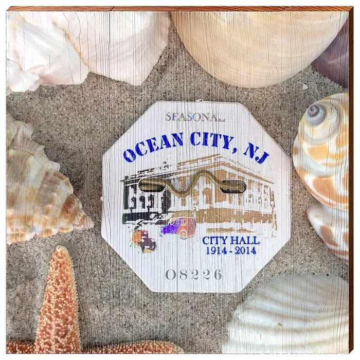 Ocean City, New Jersey 2014 Beach Tag Art Wooden Sign | Wall Art Print on Real Wood