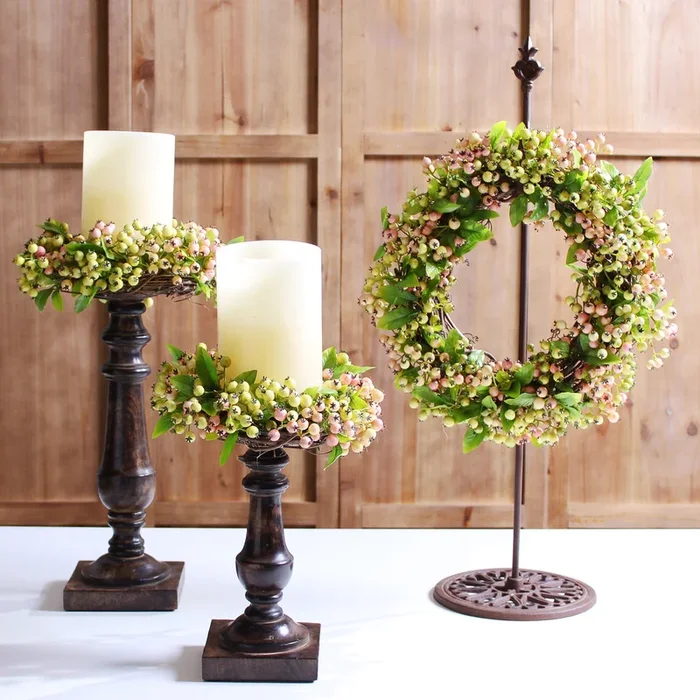 Pink & Green Pepperberry Mini Wreath or Candle Wreath Centerpiece