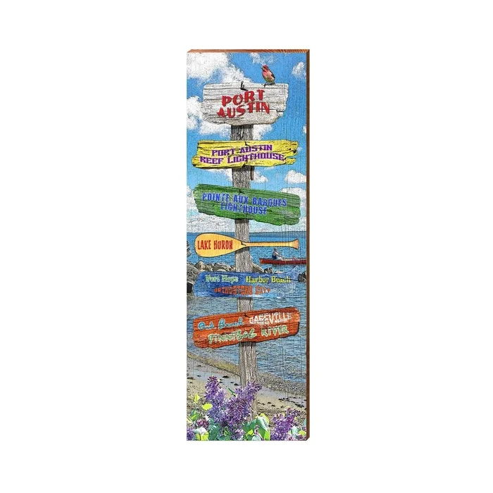 Port Austin Lake Canoe Directional | Wall Art Print on Real Wood