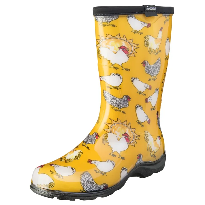 Rain and Garden Boots for Women, Chicken Pattern, Daffodil Yellow, Size 10