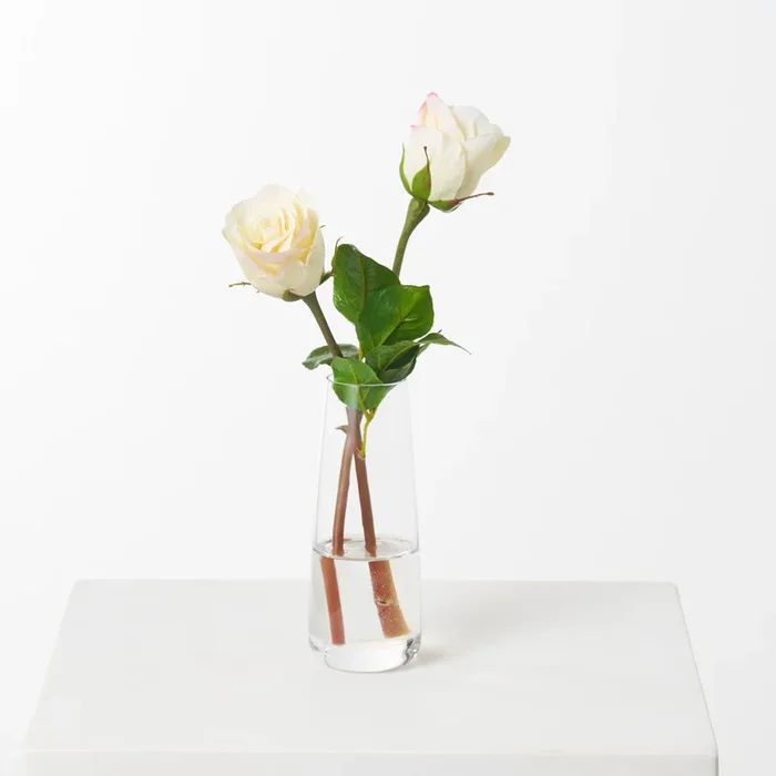 Real Touch Cream Pink Rose Bud in Flute Bud Vase