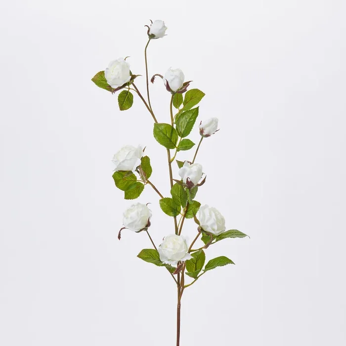 Real Touch White Garden Rose Bloom & Bud Faux Floral Branch Spray – 36″