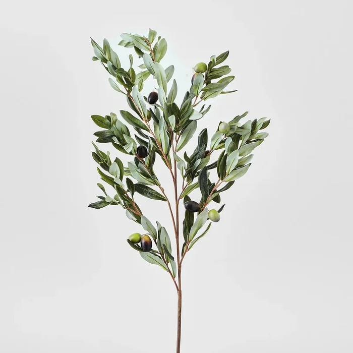 Realistic Green & Brown Amalfi Olive Fruited Stem Faux Greenery Large Branch Spray – 45″