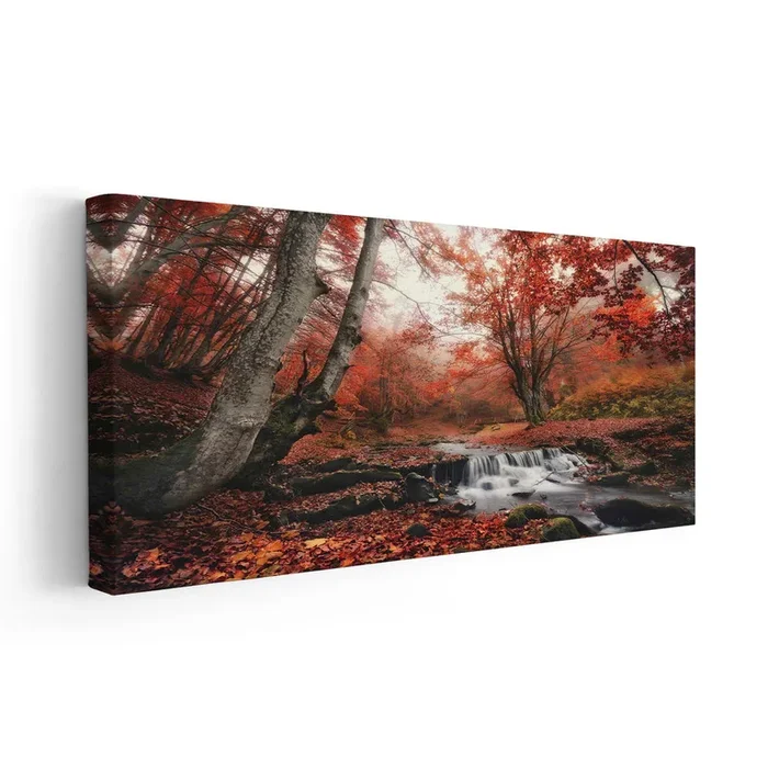 Red Autumn Forest Wall Art Canvas