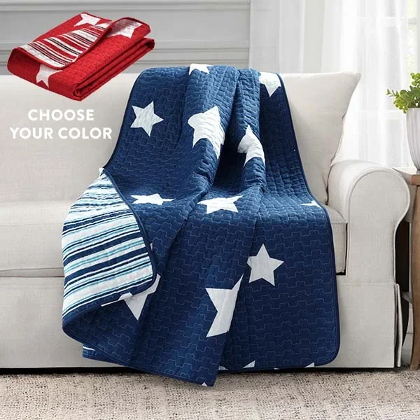 Reversible Patriotic Star Throw Blanket, Pick Your Color – Decor Steals