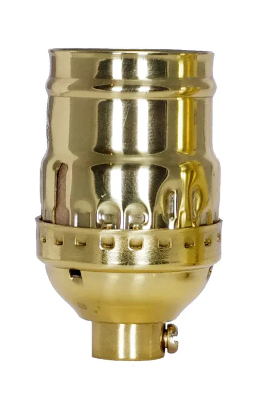 SATCO/NUVO Short Keyless Socket 1/8 IPS 3 Piece Stamped Solid Brass Polished Brass Finish 660W 250V With Set Screw (80-1177)