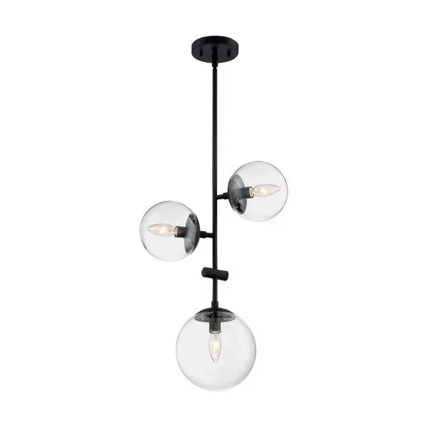 SATCO/NUVO Sky 3-Light Pendant Fixture Matte Black Finish Clear Glass (60-7134)