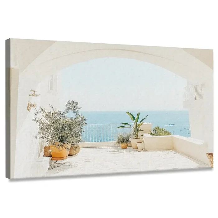 Seaside Terrace View Canvas Wall Art