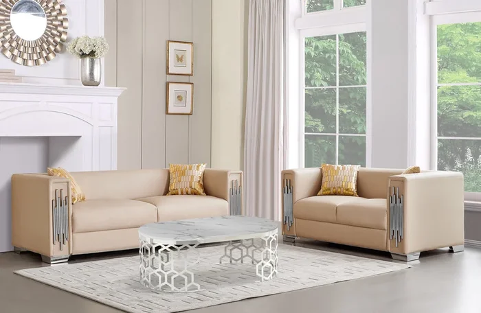 SF2002-C Cream Leather Fabric with Crome Trim Chair by McFerran