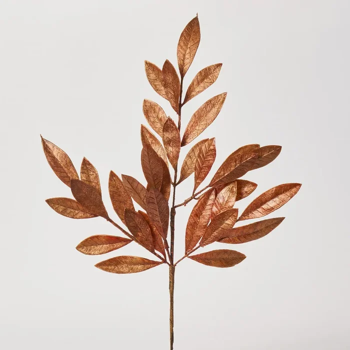 Shiny Antique Copper Painted Bay Leaf Branch Faux Holiday Christmas Spray – 20″