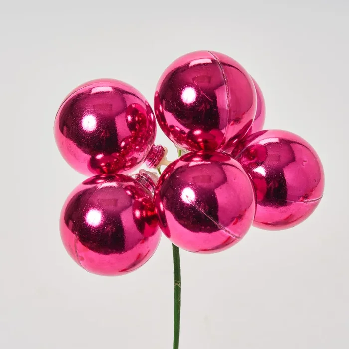Shiny Hot Pink VP Ball Ornament Holiday Pick – 8″