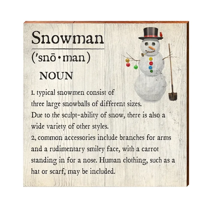 Snowman Definition Wooden Sign | Wall Art Print on Real Wood | Christmas Holiday Home Decor