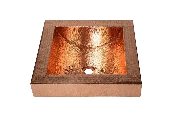 SQUARE Raised Profile Bathroom Copper Sink in Polished Copper with 3″ Apron – 17 x 17 x 6″ – Gauge 16 – VS052PC