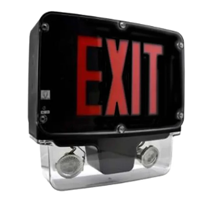 Standard-BL All LED NEMA4X/NSF Exit And Emergency Combo Single Face Red Letters 6V 15W Black Housing (INDCWLEZU1R615B-CW-TP)