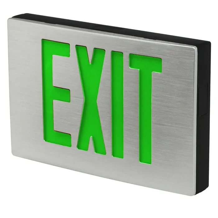 Standard-BL Die-Cast Aluminum Exit Sign Universal Single/Double Face Green Letters Black Housing Aluminum Face (Requires Emergency Battery Backup) Dual Circuit 277V (KXTEU3GBASDT2C-277-TP)