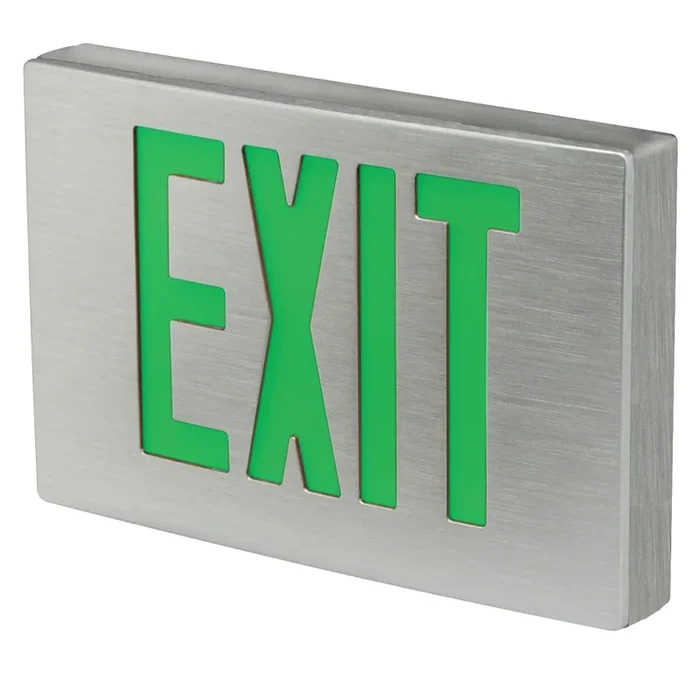 Standard-BL Exit Sign Universal Single/ Double Face Green Letters Black Housing White Face Panel Battery Backup (KXTEU3GBWEM-USA)