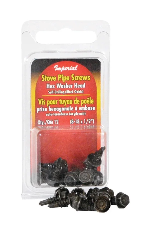 Stove Pipe Screws, Black Oxidized, Hex Head, Self-Tapping, 8-18 x 1/2 In., 12-Ct.