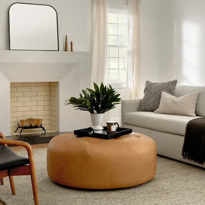 Timpani 41″ Leather Ottoman – Charme Tan