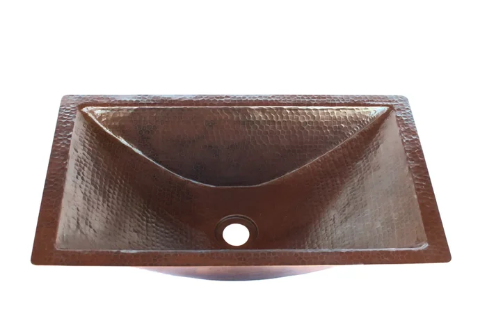 Trough # 1 in Cafe Viejo – BS017CV – Rectangular Undermount Bathroom Copper Sink with 1″ Flat Rim – 20 x 12 x 5.5″ – Gauge 16