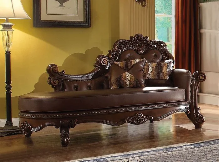 Vendome Chaise With 2 Pillows in Cherry Leather 96491 by ACME