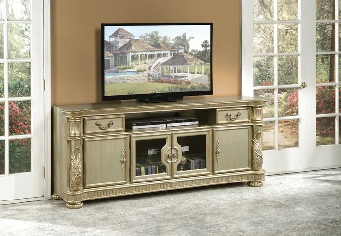 Vendome II TV Stand in Gold Patina & Bone Finish 91313 by ACME