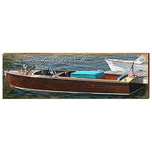 Vintage Boat on Newfound Lake Home Decor Art Print on Real Wood
